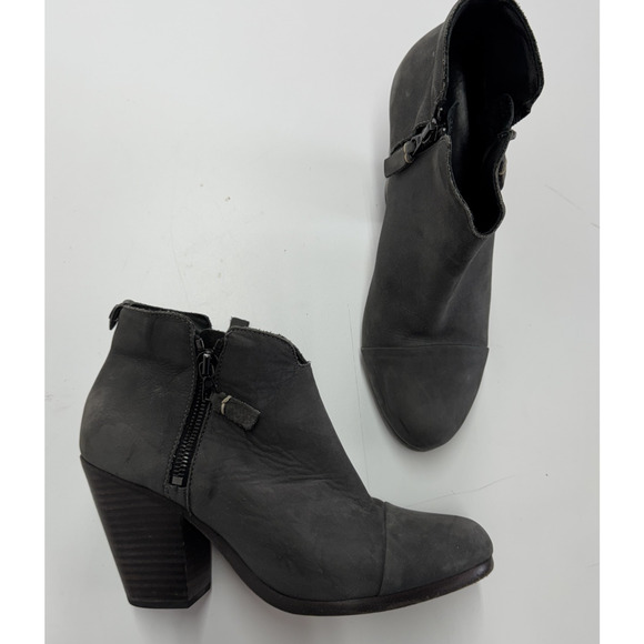 Rag‎ & Bone Boots Womens 37.5 Grey Black Harrow Suede Block Heel Ankle Bootie - Picture 1 of 11